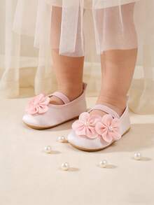 0-18个月女婴软底公主白色/粉色婚纱玛丽珍平底鞋，新生儿轻便运动鞋 - 粉色 - 查看 4