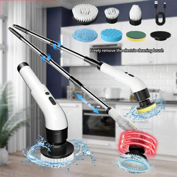 Manovix 1Set [11-In-1 Cordless Electric Spin Scrubber] 3 Adjustable Speeds Electric Cleaning Brush With 2000mAh Battery & USB-C Charging, Adjustable Extended Handle & 6/9/11 Replaceable Brush Heads, 360° Deep Cleaning Labor-Saving Power Scrubber For Bathroom Shower Tiles Bathtub Sink Wall Floor, Easy To Use Durable Household Cleaning Tool With Complete Brush Heads Set & USB-C Charging Cable, High Efficiency Home Cleaner For Daily Deep Cleaning & Hard-To-Reach Areas