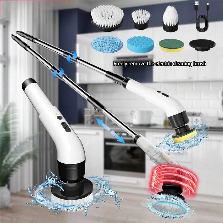 Manovix 【11合1无线电动旋转清洁刷】3档可调速电动清洁刷，配备2000mAh电池和USB-C充电接口，可调节加长手柄，以及6/9/11个可替换刷头，360°深度清洁省力型清洁刷，适用于浴室淋浴瓷砖、浴缸、水槽、墙壁和地板，易于使用且经久耐用，配备全套刷头和USB-C充电线，高效家用清洁工具，适用于日常深度清洁和难以触及的区域。 - 長柄延伸桿式 - 查看 2