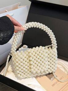 1 pieza Bolso de mano hecho a mano con perla blanca, bolso cruzado para mujer - Blanco - Ver 2