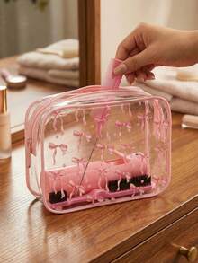 6/1pc PVC Makeup Bag, Lightweight, Fade-Resistant, Portable Cosmetic Bag, Easy To Wipe, Fashion Aesthetic, Fade-Resistant Material, Travel Essential, Holiday, Winter/Summer Vacation, Back To School, Waterproof Makeup Bag, Cruise, Bathroom, Travel Essential, Large Capacity - Multicolor - View 5