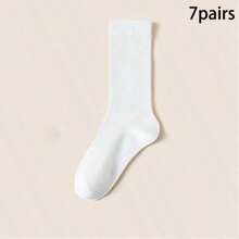 7 đôi tất nữ màu trắng trơn, mềm mại, thoải mái, ấm áp, dài đến bắp chân, thích hợp cho phụ nữ sau sinh, mặc hàng ngày, hoạt động ngoài trời, dạo phố, thể thao, phối cùng giày lười, giày thể thao, phù hợp mọi mùa. - trắng - Xem 8