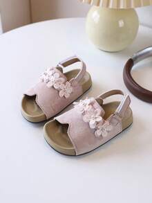 1 par de sandalias de playa casuales con flores 3D de PU para niñas, estilo clásico de princesa, antideslizantes, adecuadas para actividades al aire uso en verano de estudiantes - Rosa - Ver 2