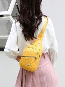 Versatile Fashion Embroidered Plaid Women's Crossbody Chest Bag - Yellow - View 3