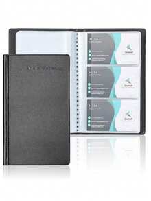 120/180/240/300张容量名片夹整理器，男女通用便携式名片盒，专业名片夹，黑色 - 黑色 - 查看 3