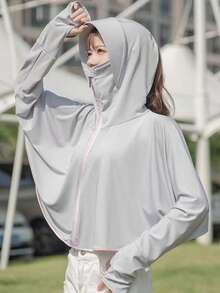 1pc Ice Silk Hooded Sunscreen Jacket, Women's New Summer Riding Sunscreen Hooded Breathable Sunscreen Shawl, Driving Sun Protection Clothing, Beach Essentials, Beach Accessories, Beach Hat - Multicolor - View 5