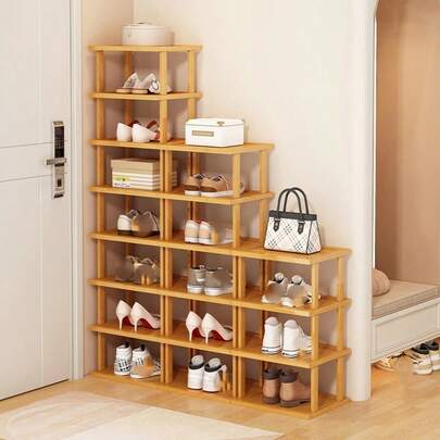 Estantería vertical para zapatos de bambú y madera dura DIY - Estantería de almacenamiento vertical multifuncional, organizador de espacio para el hogar, adecuado para varias habitaciones, entrada, armario, pasillo - Estantería de almacenamiento alta y estrecha, solución de almacenamiento versátil