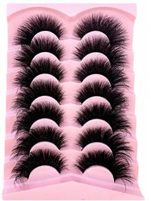 7对猫眼3D水貂毛假睫毛，5D蓬松仿水貂毛假睫毛，长23毫米，卷翘效果明显，看起来像真睫毛。 - 黑色 - 查看 5