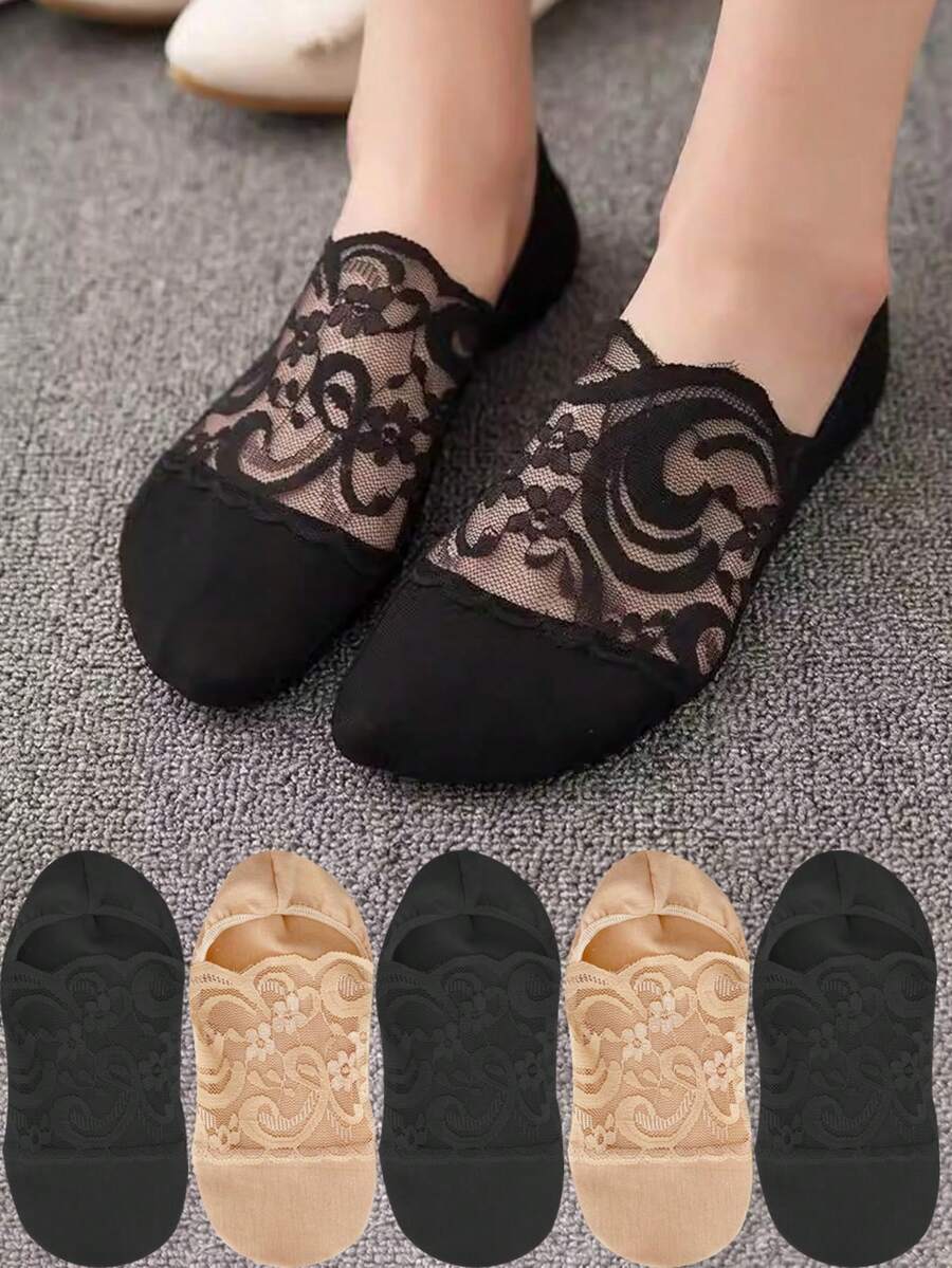Women's Lace Transparent Thin Breathable Casual Invisible Boat Socks For Summer