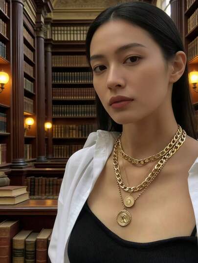 1 Set Vintage Pirate Accessories | Coin Pendant Necklace And Chunky Decor, Suitable For Jewelry, Costumes, Parties, Carnivals - Made Of Pure Metal