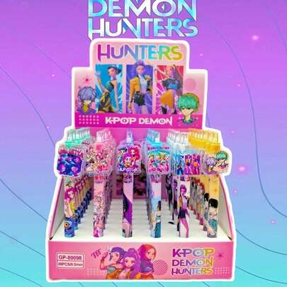 6pcs Random Color KPOP Demon Hunter Girl Group Acrylic Press Ballpoint Pen, Student Learning Stationery Gift For Back To School