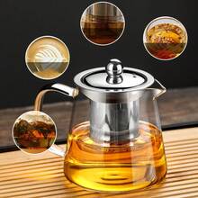 1pc Glass Teapot With Tea Strainer, Thick Heat-Resistant Glass Flower Tea Pot With Stainless Steel Filter - Multicolor - View 3