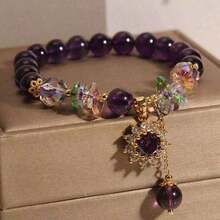 1pc Vintage Amethyst Bead Bracelet, Suitable Daily Wear, Holiday Gifts, Jewelry Gifts - 紫色 - 查看 8