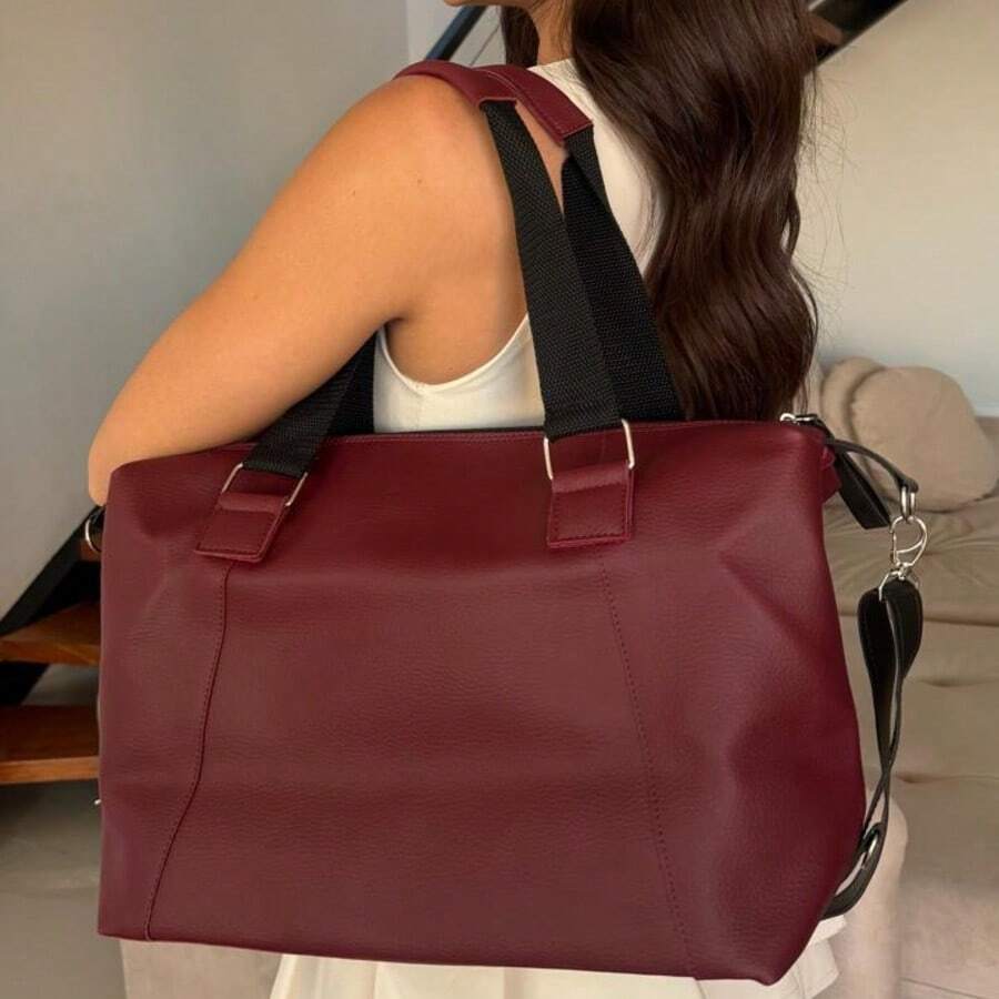 KS Karla Samenho cosmetics and accessories KS Berlin Women's Shoulder Tote Bag With Large Crossbody Strap - 酒紅色 - 查看 1