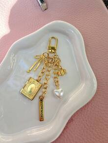 Regalo para amantes de los libros, Accesorio para bolso de libros, Llavero con medallón para fotos - Dorado - Ver 7