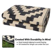 1pc 5x8 Ft Waterproof Outdoor Rug, Reversible Plastic Area Rug, Modern Carpet For Outdoor, RV, Patio, Backyard, Porch, Picnic, Beach, Camping, Black & White - A - View 3
