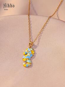 Hihho 1件海洋生物吊坠项链，波西米亚海滩风饰品，饰有珐琅涂层鱼、贝壳、海星、海马吊坠，并镶嵌闪亮锆石，搭配18K钛钢项链，节日礼物 - 金色 - 查看 11