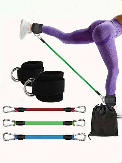 6pcs Resistance Bands Set With Ankle Straps, Suitable For Fitness Training, Glute Activation, Unisex, Leg And Butt Exercises, Pilates Home Workout (10lbs, 20lbs, 30lbs)
