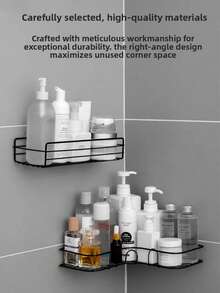 1/2pcs Triangle Wall Mounted Storage Rack, Hole-Free Bathroom Shelf, Shower Caddy With Hooks, Suitable For Wall Mount Near Sink, Bathroom Decor And Accessories, Practical Shelf - Black (2) - View 6