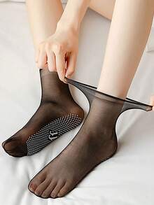 10双装硅胶点粘防滑透明连裤袜，超薄透明玻璃丝袜，防勾丝耐用隐形水晶袜，5D无缝钢丝袜，超薄冰丝隐形短袜，口罩袜，防滑水晶点粘袜 - 杏色 - 查看 6