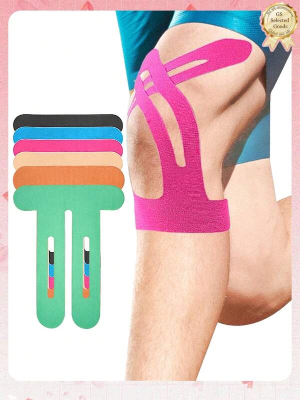 4 piezas/2 piezas Cinta de kinesiología para soporte de rodilla, diseñada para el contorno de la rodilla, baja alergenicidad, ajuste cómodo durante el deporte, sin restricción de actividad, adecuada para aliviar el dolor de la articulación de la rodilla, proporcionando soporte y estabilidad preformada para la rodilla, alivio del dolor, cinta transpirable y muy elástica que se puede estirar fácilmente a la longitud deseada y no se romperá fácilmente.