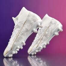 1 Pair Professional Football/Soccer Cleats For Men, Women, Youth, Training, Competition, High-Top Grass Field Soccer Shoes - White - View 1