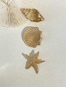 海星贝壳发夹，海洋假日风发饰，扁平爪夹，刘海夹，发爪，海滩度假灵感 - 彩色 - 查看 2