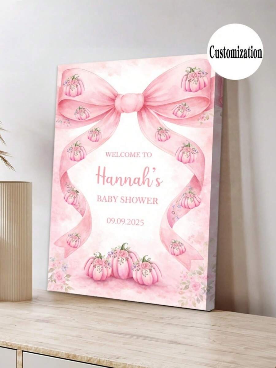 Bảng chào mừng tiệc mừng em bé theo yêu cầu - Trang trí tường hình quả bí ngô màu hồng in tên và chữ, khung dọc hiện đại/vải không khung, phù hợp cho phòng khách, nhà bếp, quà tặng thông báo em bé chào đời, in phẳng 2D. - Nhiều màu 6 - Xem 1