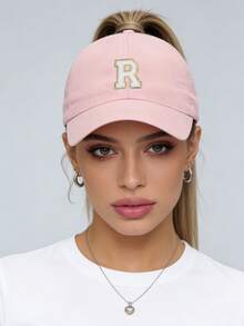 1pc Solid Color Open Back Ponytail Baseball Cap With 26 Letters, Women Fashion Sports Sun Hat For Outdoor UV Protection - Pink - View 4
