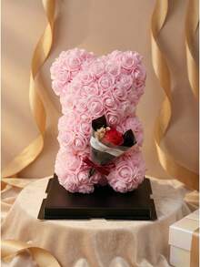 1个手工玫瑰泰迪熊，PVC礼盒包装，适合母亲节、圣诞节、情人节、朋友节、周年纪念日、新娘礼物、生日、毕业典礼、家居装饰、圣诞装饰、房间装饰等场合。 - 彩色 - 查看 4
