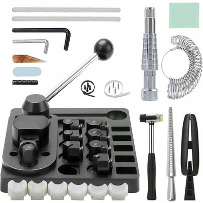 KLONKEE 11合1戒指弯曲器，适用于勺形戒指的升级版珠宝制作套装，包含戒指拉伸器、扩圈器、尼龙模具、2个戒指坯料、戒指弯曲机、尺寸测量工具