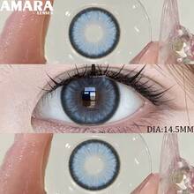 AMARA 1 Pair Grey-Blue Color Disposable Lens, 14.5mm, Suitable For Halloween Costumes - DIAMOND-bLUE - View 4