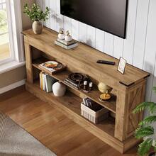 LITTLE TREE 63-Inch Long Console Table For Entryway, Narrow Long Entry Table With Shelves For Living Room, Farmhouse Sofa Console Behind Couch, For Foyer, Hallway, Brown - 棕色 - 查看 8