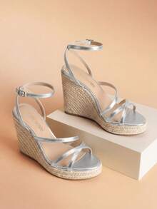 Women's Wedge Sandals Platform Open Toe Dressy  Comfortable Strappy Espadrille Ankle Strap Buckle Summer Shoes - 銀色 - 查看 1