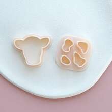 1pc/2pcs Cartoon Cute Cow Print Cow Shaped Polymer Clay Earring Cutter Mold For Beginner DIY Polymer Clay Earrings Jewelry - Apricot - View 3