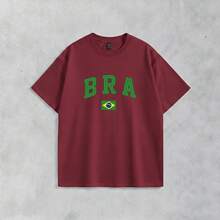 Men's Basic T-Shirt Brazil Hexa 100% Cotton Crew Neck Unisex - Maroon - View 8