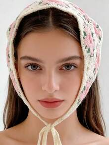 Berlin Style Long Floral Woven Headband, Suitable For Daily Wear And Spring Outings. Can Be Used As A Versatile Headband, Valentine's Day Hair Accessory, Autumn/Winter Scarf, Or Elegant Shawl For Ladies On Vacation. Fashion Hair Bands - Pink Flowers - View 1
