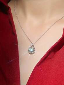 1 peça Colar com Pendente de Zircónia Cúbica Romântico para Mulher, Presente de Dia dos Namorados, Joalharia de Casamento - 1# - Ver 4