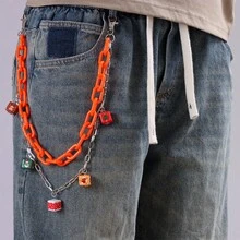 1pc Baddie Edgy-Cute Transparent Double-Layer Chain Waist Chain - Acrylic Paneled Street Style Accessory, Daily Street Outfit Decorative Pants Chain - Yellow - View 10