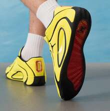 Nike JORDAN男士耐磨低筒繫帶運動籃球鞋 - 黃色/黑色 - 查看 4