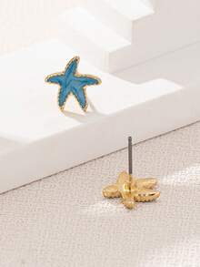 1对时尚简约独特几何不对称海星耳坠，女士款，适合海滩、度假、送礼。 - 海星 - 查看 4