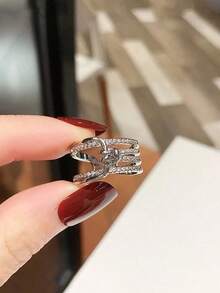 1pc Simple Fashionable Micro Inlaid Zirconia Ring 5ICZ - Silver - View 9