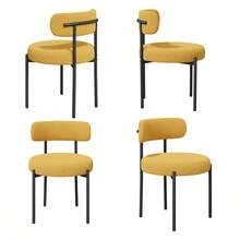 Nalupatio Dining Chairs Set Of 2 Teddy Fabric Round Boucle Chairs.Mid-Century Upholstered Kitchen Chairs Dining Chairs With Metal Legs - 黃色 - 查看 8