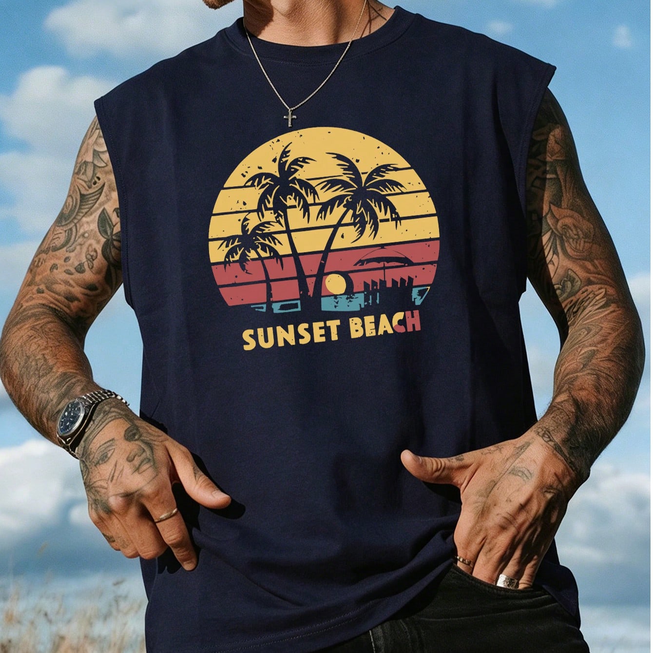 Camiseta de tirantes de estilo casual y de playa de verano con cuello redondo y estampado, adecuada para hacer ejercicio y uso diario