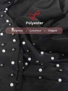 1pc Women's Ramadan Abaya - Black Long Sleeve Dress, Featuring White Beaded Trim On Front And Cuffs, Made Of Smooth Woven Fabric, Elegant And Suitable For Ramadan Eid Gatherings And Celebrations - Black - View 5