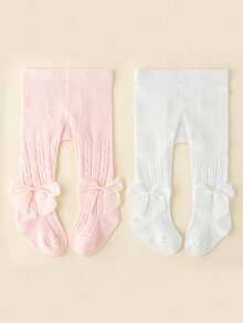 2 Piezas /set Mallas Para Bebés Con Lazo De Color Sólido Para Niñas, Para Otoño E Invierno - Multicolor - Ver 9