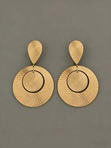 1 Pair Retro Metal Geometric Spiral Textured Exaggerated Hoop Earrings, Suitable For Women's Party Wear - Yellow Gold - View 3