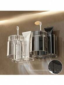 1pc Wall-Mounted Toothbrush Holder With Rinse Cup - Space-Saving Bathroom Toothpaste & Toothbrush Organizer, Multi-Function Storage Rack For Toothbrush, Lipstick, Cosmetics, Etc. - Multicolor - View 5