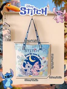 Disney 1 Pc  Officially Licensed Stitch Pattern Canvas Tote Bag, Women's Large-Capacity Shoulder Bag, Lightweight Reusable Shopping Bag – Ideal For Girls, Teens, Cartoon Fans, Perfect For Daily Commutes, Grocery Shopping, School Runs, Beach Trips, Holiday Gatherings,Back To School - DHF52266-sT - View 4