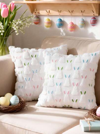 1pc Easter Bunny Pillow Cover, Soft Plush Rabbit Cushion Cover, Cute Fluffy Throw Pillow For Easter Decor, Home Bedroom Sofa Living Room Decoration, Daily Party, Wedding, Easter Decoration